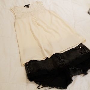 Cream tank top with lace detail